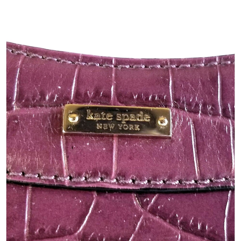 KATE SPADE Purple Stevie Carlsbad Leather Bag Embossed Croc Double Handles Purse - Picture 2 of 13